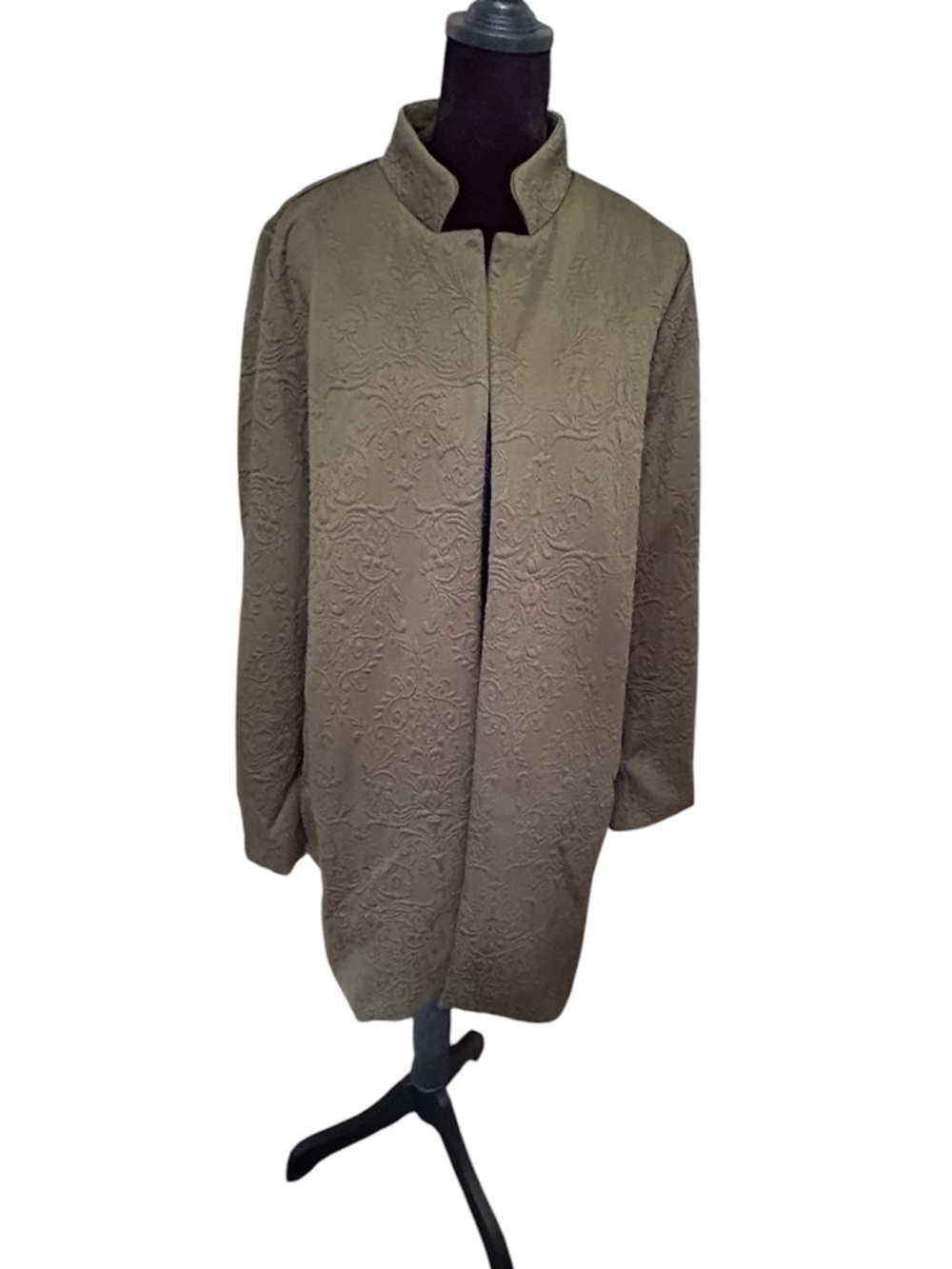 Dear Scarlett Olive Longline Embroidered Jacquard Midi Coat Large NWOT - Picture 3 of 11